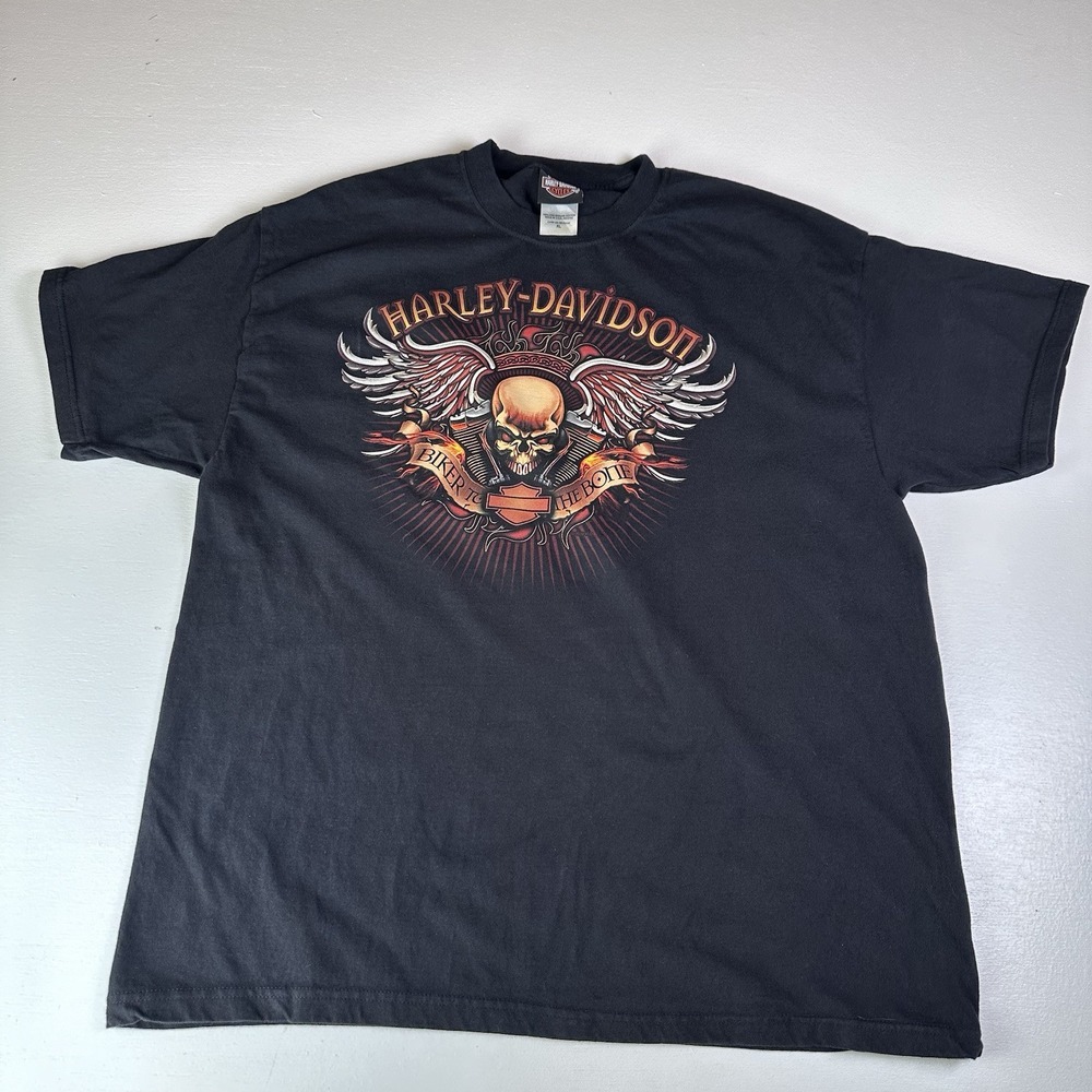 Vintage Harley Davidson Flaming skull Made in USA, Wings Angel Sz XL Thick